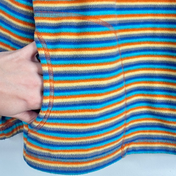 Hanna Andersson 1/4 Zip Fleece Pullover Boys 8 / 130 Orange Blue Stripe Pockets - Picture 3 of 10